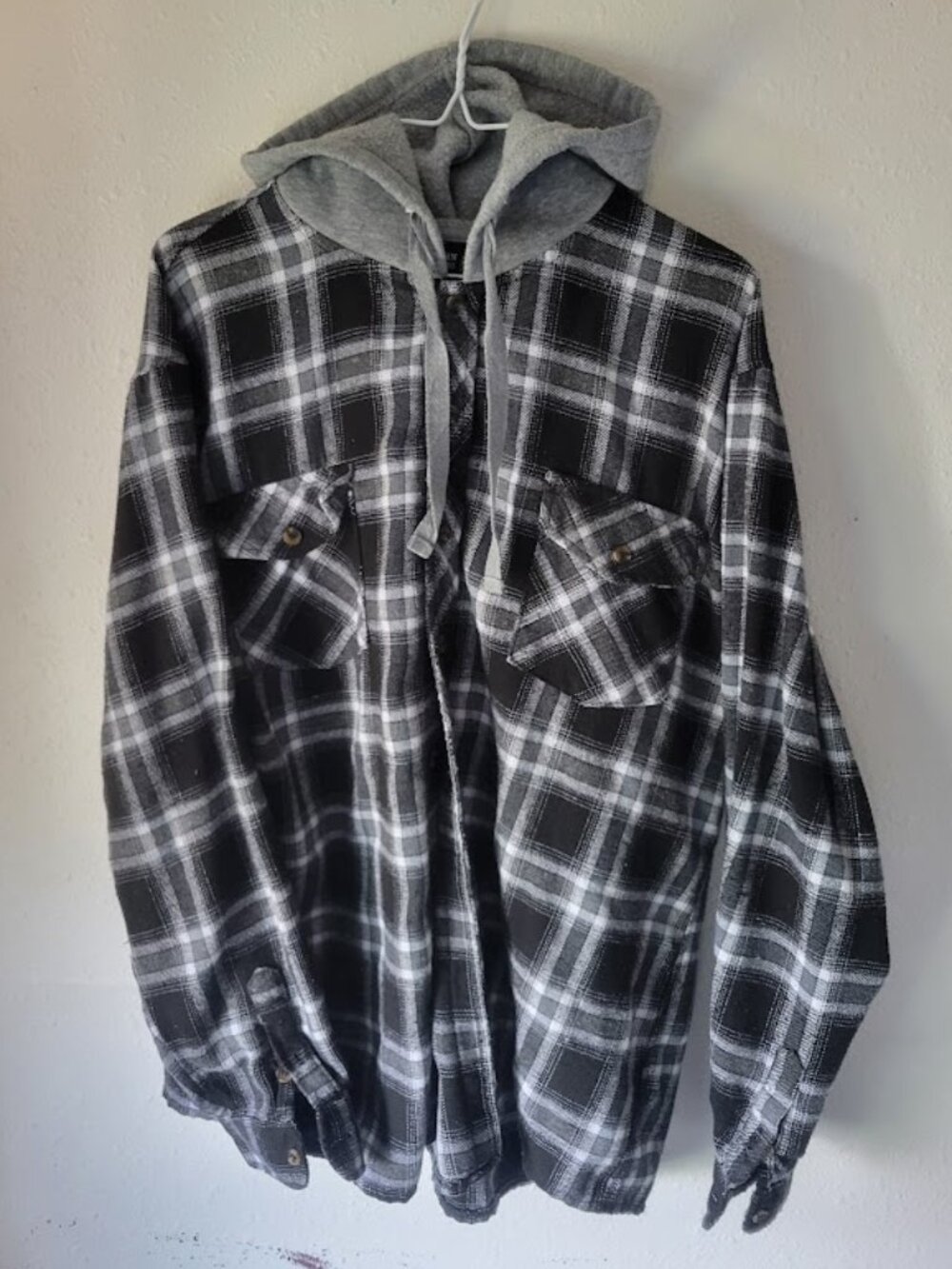 Mountain Expeditions Hooded Flannel Shirt Jacket Men's XL Black Gray Plaid